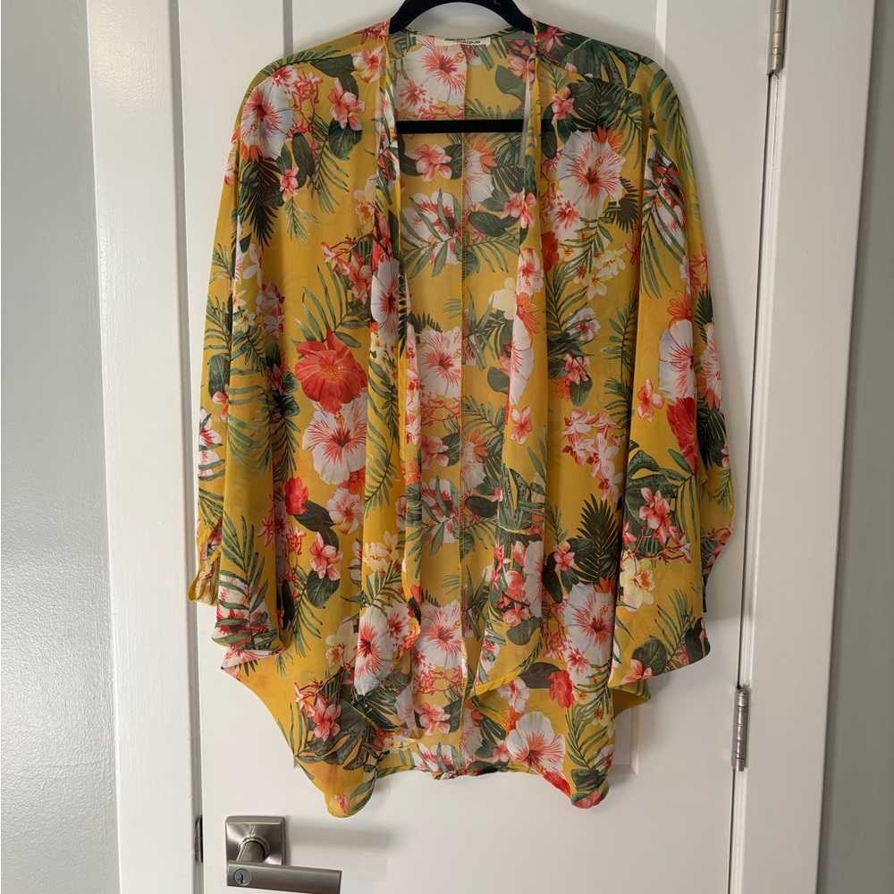 Yellow Floral Tropical Kimono